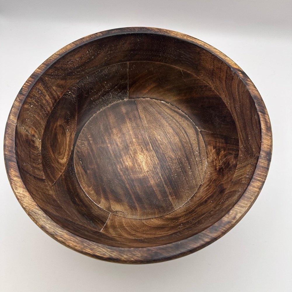 Mela Artisans Hand-Carved Wooden Bowl | Rustic Decorative Serving Bowl - Picture 3 of 5